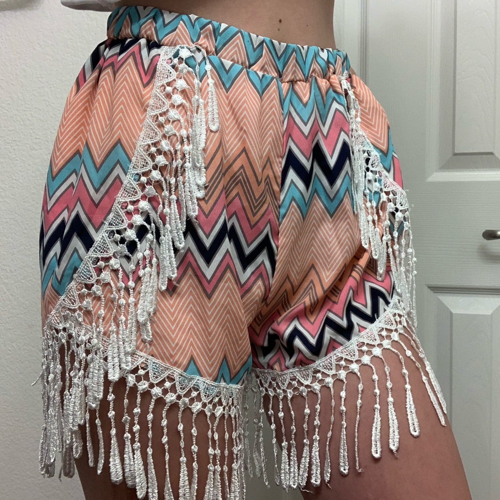 Colorful shorts with fringe